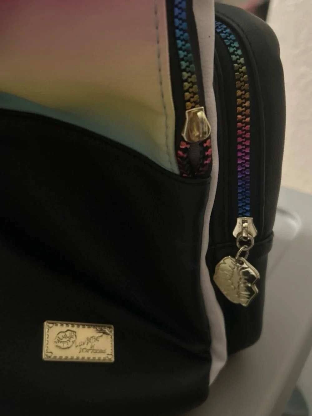 Heart-Eye Panda Quilted Backpack - Black & White with Pink Accents